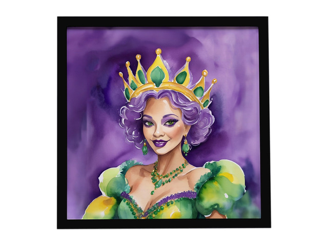 Queen of Mardi Gras Framed Metal Print Bathroom, Kitchen, Office, Home Decor Wall Art Ready to Hang, Square, 8X8