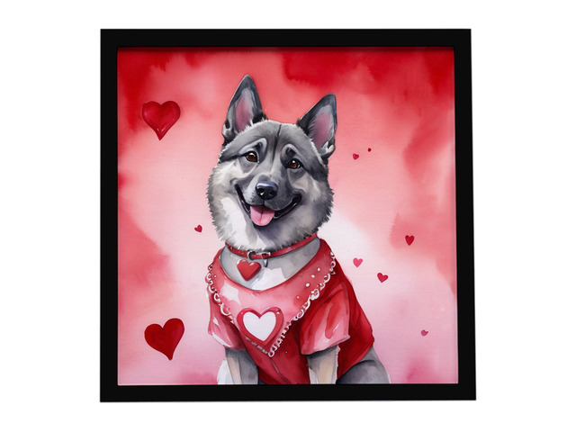 Norwegian Elkhound My Valentine Framed Metal Print Bathroom, Kitchen, Office, Home Decor Wall Art Ready to Hang, Square, 8X8