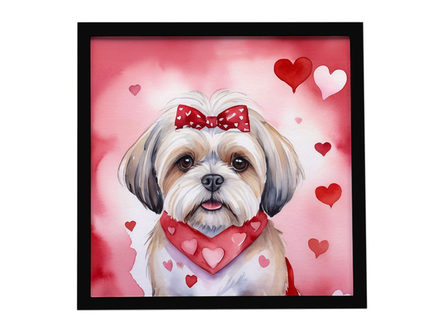 Lhasa Apso My Valentine Framed Metal Print Bathroom, Kitchen, Office, Home Decor Wall Art Ready to Hang, Square, 8X8