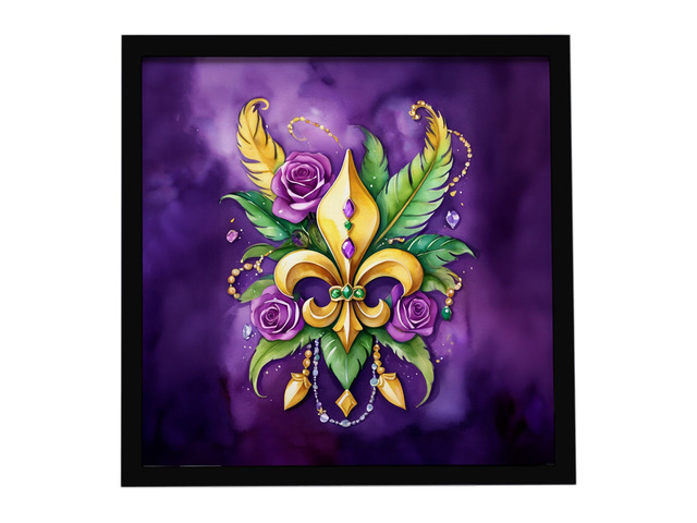 Fleur de lis Mardi Gras Framed Metal Print Bathroom, Kitchen, Office, Home Decor Wall Art Ready to Hang, Square, 8X8