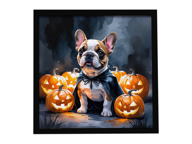 French Bulldog Puppy Halloween Framed Metal Print Bathroom, Kitchen, Office, Home Decor Wall Art Ready to Hang, Square, 8X8