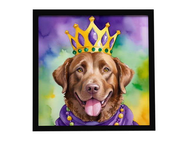Chesapeake Bay Retriever King of Mardi Gras Framed Metal Print Bathroom, Kitchen, Office, Home Decor Wall Art Ready to Hang, Square, 8X8