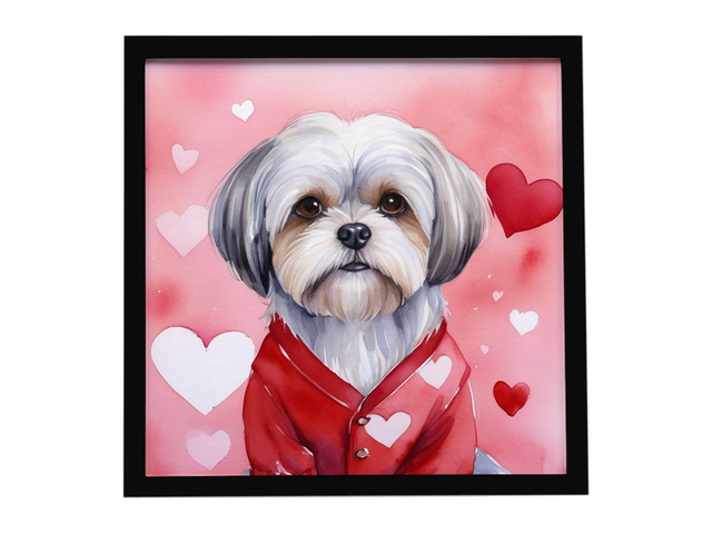 Lhasa Apso My Valentine Framed Metal Print Bathroom, Kitchen, Office, Home Decor Wall Art Ready to Hang, Square, 8X8