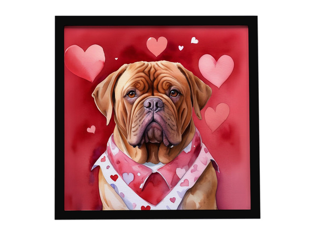 Dogue de Bordeaux My Valentine Framed Metal Print Bathroom, Kitchen, Office, Home Decor Wall Art Ready to Hang, Square, 8X8
