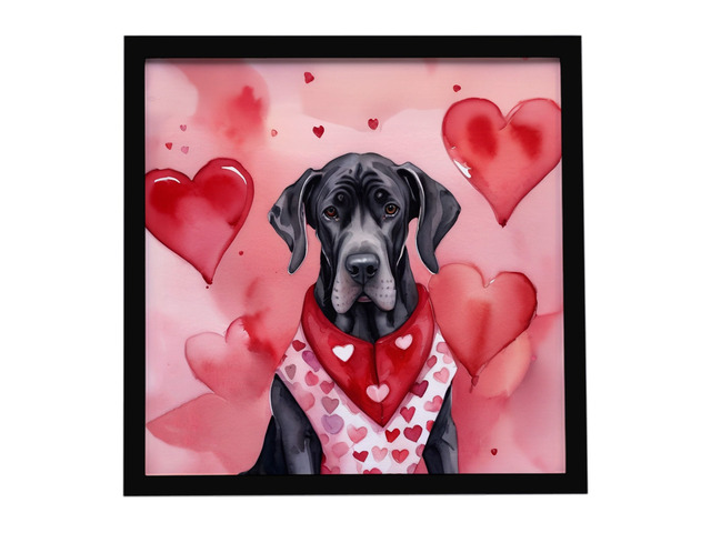 Great Dane My Valentine Framed Metal Print Bathroom, Kitchen, Office, Home Decor Wall Art Ready to Hang, Square, 8X8