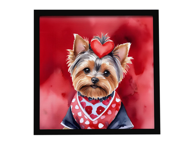 Yorkshire Terrier My Valentine Framed Metal Print Bathroom, Kitchen, Office, Home Decor Wall Art Ready to Hang, Square, 8X8