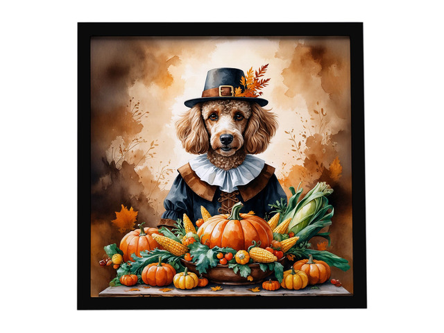 Poodle Thanksgiving Framed Metal Print Bathroom, Kitchen, Office, Home Decor Wall Art Ready to Hang, Square, 8X8