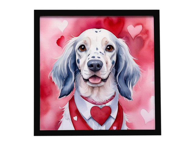 English Setter My Valentine Framed Metal Print Bathroom, Kitchen, Office, Home Decor Wall Art Ready to Hang, Square, 8X8