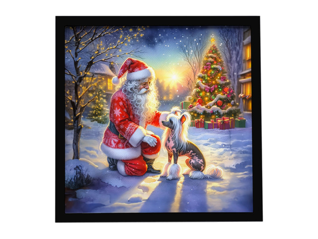 Chinese Crested and Santa Claus Framed Metal Print Bathroom, Kitchen, Office, Home Decor Wall Art Ready to Hang, Square, 8X8