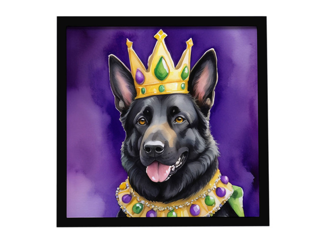 Black German Shepherd King of Mardi Gras Framed Metal Print Bathroom, Kitchen, Office, Home Decor Wall Art Ready to Hang, Square, 8X8