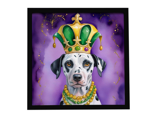 Dalmatian King of Mardi Gras Framed Metal Print Bathroom, Kitchen, Office, Home Decor Wall Art Ready to Hang, Square, 8X8