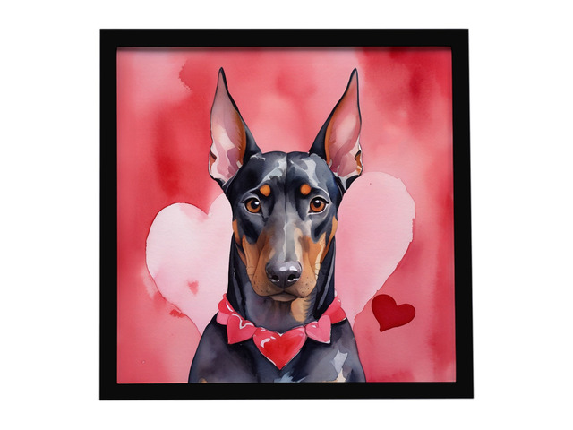 Doberman Pinscher My Valentine Framed Metal Print Bathroom, Kitchen, Office, Home Decor Wall Art Ready to Hang, Square, 8X8