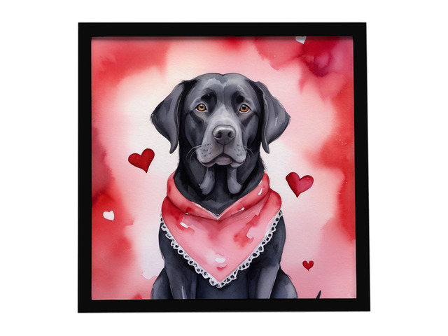 Black Labrador Retriever My Valentine Framed Metal Print Bathroom, Kitchen, Office, Home Decor Wall Art Ready to Hang, Square, 8X8