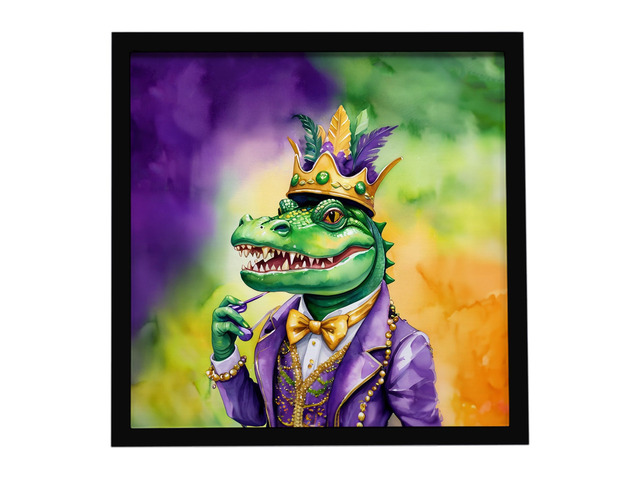 Alligator King of Mardi Gras Framed Metal Print Bathroom, Kitchen, Office, Home Decor Wall Art Ready to Hang, Square, 8X8