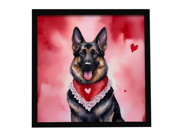 German Shepherd My Valentine Framed Metal Print Bathroom, Kitchen, Office, Home Decor Wall Art Ready to Hang, Square, 8X8