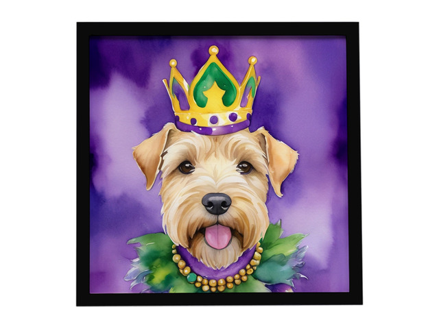 Wheaten Terrier King of Mardi Gras Framed Metal Print Bathroom, Kitchen, Office, Home Decor Wall Art Ready to Hang, Square, 8X8