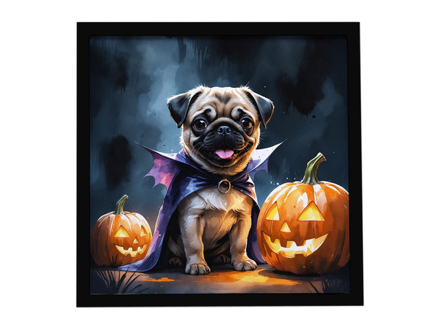 Pug Puppy Halloween Framed Metal Print Bathroom, Kitchen, Office, Home Decor Wall Art Ready to Hang, Square, 8X8