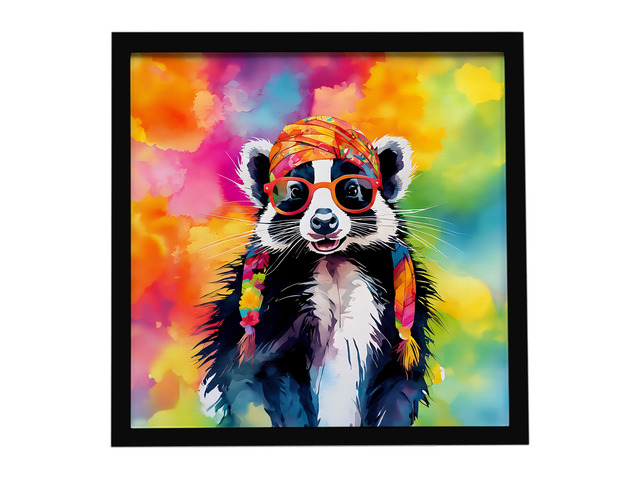 Hippie Animal Skunk Framed Metal Print Bathroom, Kitchen, Office, Home Decor Wall Art Ready to Hang, Square, 8X8