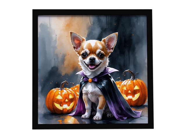 Chihuahua Puppy Halloween Framed Metal Print Bathroom, Kitchen, Office, Home Decor Wall Art Ready to Hang, Square, 8X8