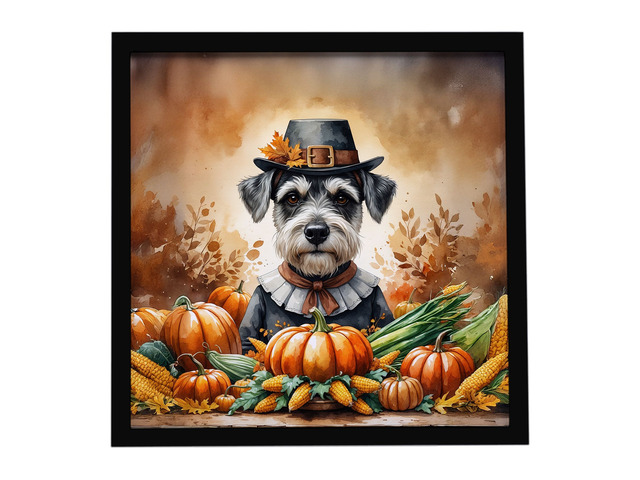 Schnauzer Thanksgiving Framed Metal Print Bathroom, Kitchen, Office, Home Decor Wall Art Ready to Hang, Square, 8X8
