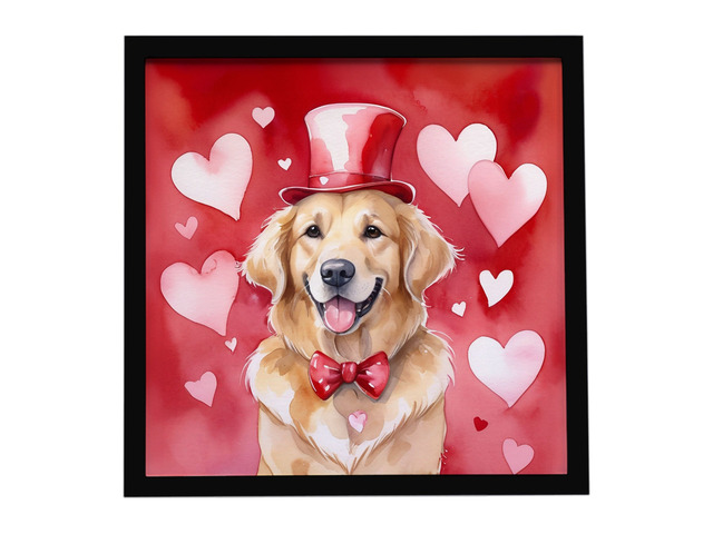 Golden Retriever My Valentine Framed Metal Print Bathroom, Kitchen, Office, Home Decor Wall Art Ready to Hang, Square, 8X8