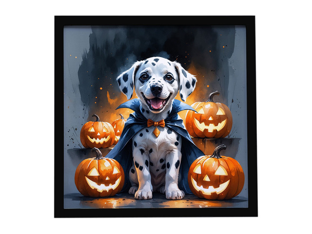 Dalmatian Puppy Halloween Framed Metal Print Bathroom, Kitchen, Office, Home Decor Wall Art Ready to Hang, Square, 8X8