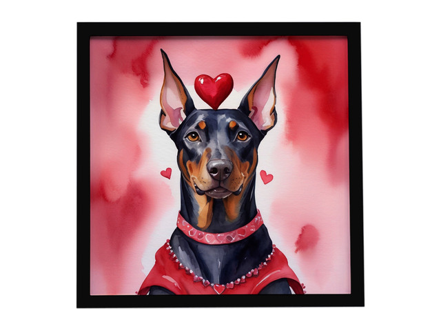 Doberman Pinscher My Valentine Framed Metal Print Bathroom, Kitchen, Office, Home Decor Wall Art Ready to Hang, Square, 8X8