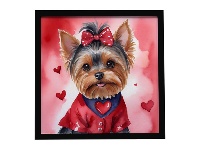 Yorkshire Terrier My Valentine Framed Metal Print Bathroom, Kitchen, Office, Home Decor Wall Art Ready to Hang, Square, 8X8