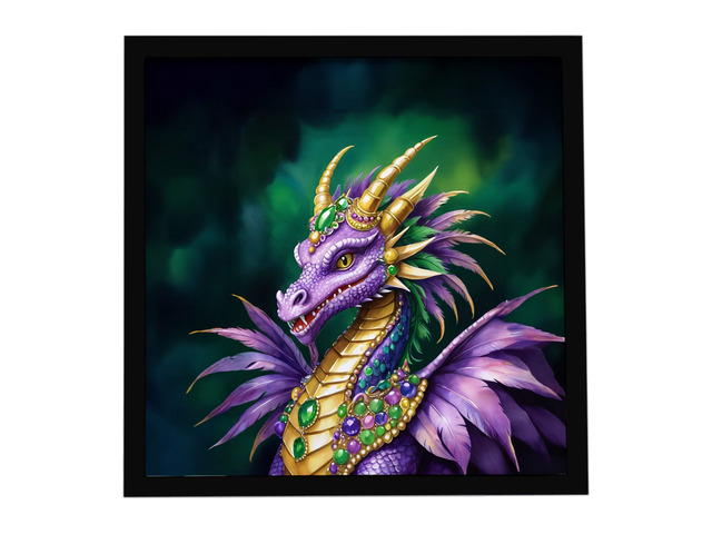 Dragon King of Mardi Gras Framed Metal Print Bathroom, Kitchen, Office, Home Decor Wall Art Ready to Hang, Square, 8X8