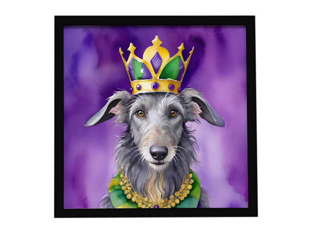Scottish Deerhound King of Mardi Gras Framed Metal Print Bathroom, Kitchen, Office, Home Decor Wall Art Ready to Hang, Square, 8X8