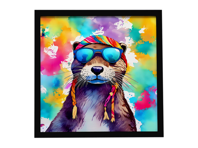 Hippie Animal Otter Framed Metal Print Bathroom, Kitchen, Office, Home Decor Wall Art Ready to Hang, Square, 8X8