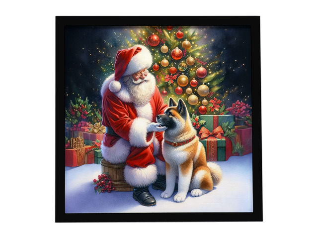 Akita and Santa Claus Framed Metal Print Bathroom, Kitchen, Office, Home Decor Wall Art Ready to Hang, Square, 8X8