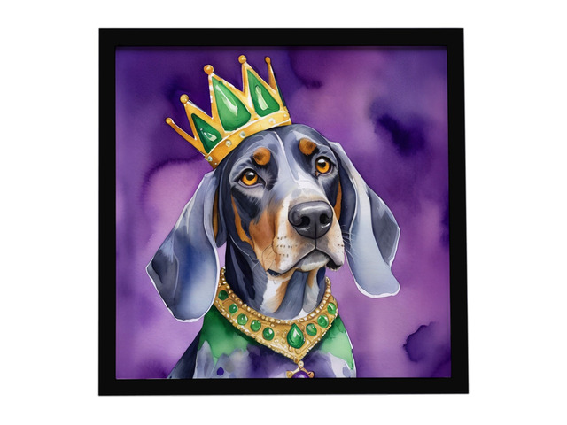 Bluetick Coonhound King of Mardi Gras Framed Metal Print Bathroom, Kitchen, Office, Home Decor Wall Art Ready to Hang, Square, 8X8