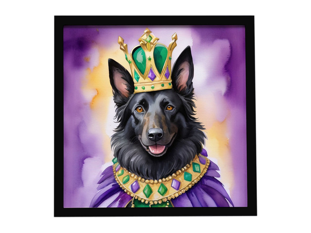 Belgian Sheepdog King of Mardi Gras Framed Metal Print Bathroom, Kitchen, Office, Home Decor Wall Art Ready to Hang, Square, 8X8