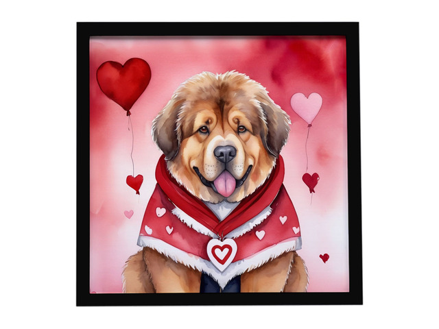 Tibetan Mastiff My Valentine Framed Metal Print Bathroom, Kitchen, Office, Home Decor Wall Art Ready to Hang, Square, 8X8