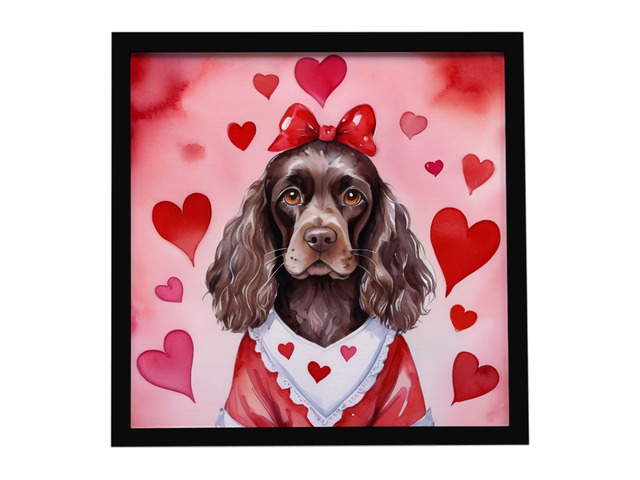 Cocker Spaniel My Valentine Framed Metal Print Bathroom, Kitchen, Office, Home Decor Wall Art Ready to Hang, Square, 8X8