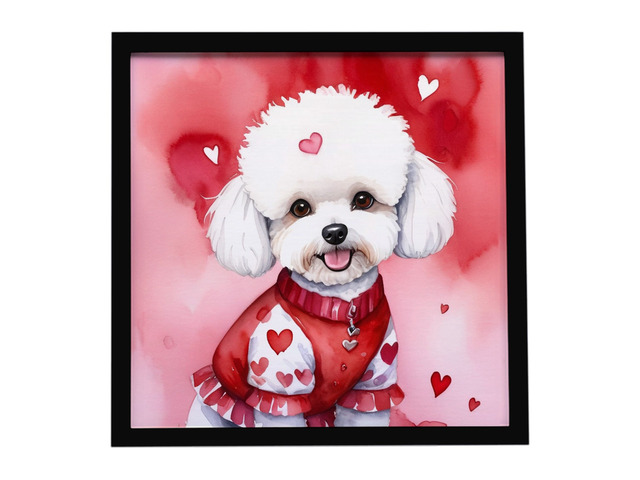 Bichon Frise My Valentine Framed Metal Print Bathroom, Kitchen, Office, Home Decor Wall Art Ready to Hang, Square, 8X8