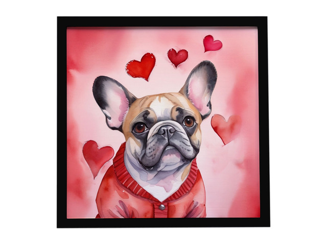 French Bulldog My Valentine Framed Metal Print Bathroom, Kitchen, Office, Home Decor Wall Art Ready to Hang, Square, 8X8