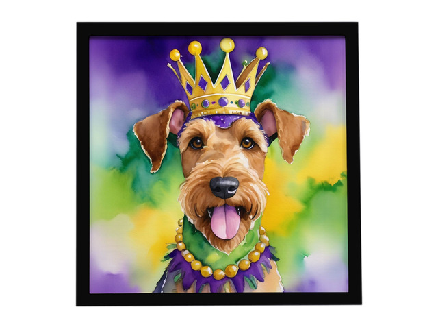 Airedale Terrier King of Mardi Gras Framed Metal Print Bathroom, Kitchen, Office, Home Decor Wall Art Ready to Hang, Square, 8X8