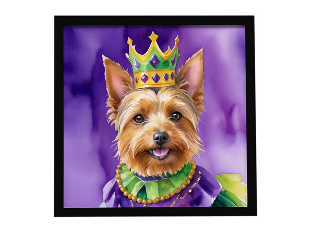 Australian Terrier King of Mardi Gras Framed Metal Print Bathroom, Kitchen, Office, Home Decor Wall Art Ready to Hang, Square, 8X8