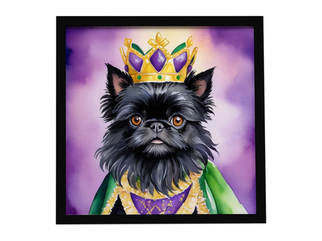 Affenpinscher King of Mardi Gras Framed Metal Print Bathroom, Kitchen, Office, Home Decor Wall Art Ready to Hang, Square, 8X8