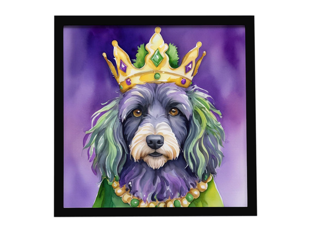Bergamasco Sheepdog King of Mardi Gras Framed Metal Print Bathroom, Kitchen, Office, Home Decor Wall Art Ready to Hang, Square, 8X8