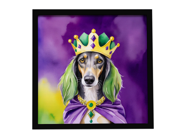 Saluki King of Mardi Gras Framed Metal Print Bathroom, Kitchen, Office, Home Decor Wall Art Ready to Hang, Square, 8X8