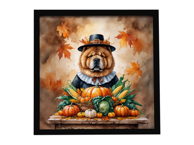 Chow Chow Thanksgiving Framed Metal Print Bathroom, Kitchen, Office, Home Decor Wall Art Ready to Hang, Square, 8X8