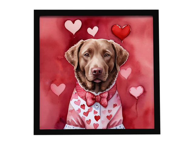 Chesapeake Bay Retriever My Valentine Framed Metal Print Bathroom, Kitchen, Office, Home Decor Wall Art Ready to Hang, Square, 8X8