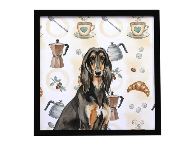 Black & Tan Afghan Hound Coffee Bar Framed Metal Print Bathroom, Kitchen, Office, Home Decor Wall Art Ready to Hang, Square, 8X8