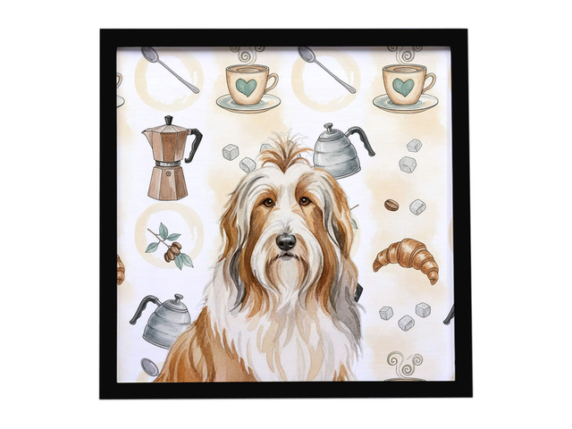 Fawn Bearded Collie Coffee Bar Framed Metal Print Bathroom, Kitchen, Office, Home Decor Wall Art Ready to Hang, Square, 8X8