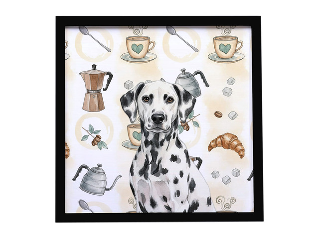 Dalmatian Coffee Bar Framed Metal Print Bathroom, Kitchen, Office, Home Decor Wall Art Ready to Hang, Square, 8X8