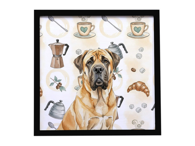 Fawn English Mastiff Coffee Bar Framed Metal Print Bathroom, Kitchen, Office, Home Decor Wall Art Ready to Hang, Square, 8X8
