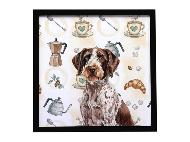 Roan German Wirehaired Pointer Coffee Bar Framed Metal Print Bathroom, Kitchen, Office, Home Decor Wall Art Ready to Hang, Square, 8X8